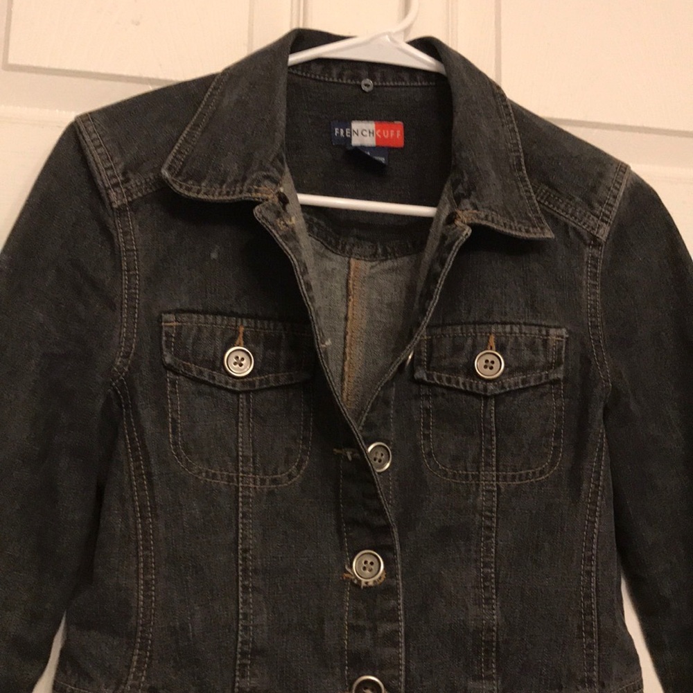 French Cuff Button Down Jean Jacket - Picture 4 of 7